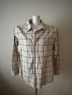 GUアイボリーチェック柄コットン長袖シャツMサイズ