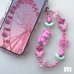 ハンドメイドビーズストラップ♡ピンク