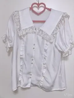 レース付きホワイトブラウス 半袖　Ank Rouge