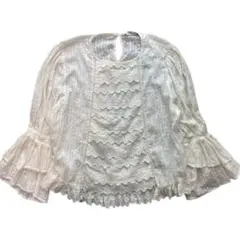 ZARA WOMAN レース刺繍ブラウス ドビーコットン Lサイズ