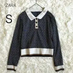 ザラ ZARA ポロシャツ 長袖 カットソー ブラウス ショート丈 S