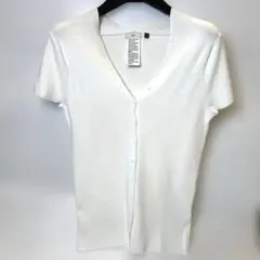 ダブルスタンダード クロージングホワイト Vネック 半袖ニットトップス