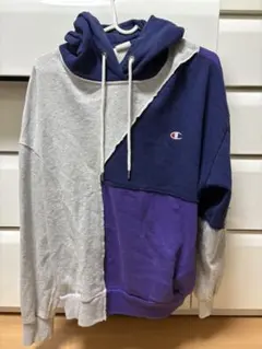 チャンピオン Women's L パーカー グレー ネイビー パープル
