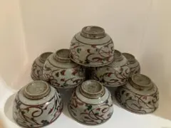 美濃焼 作家物 湯呑み 9客セット赤絵 織部 手描き 陶印あり 和食器