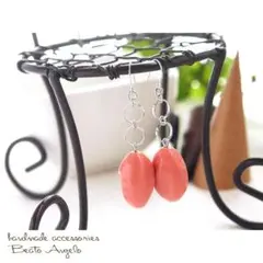 ♪アクリル ナツメウェーブとフープのピアス(p-001)コーラルピンク S