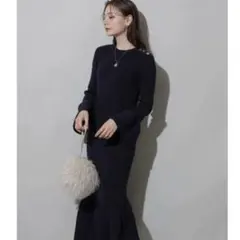 リランドチュール 長袖ベルスリーブロングニットワンピース