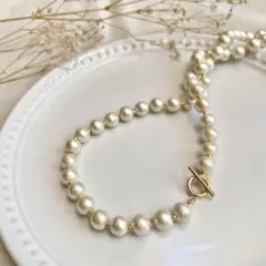 選べるカラー&長さ ＊ goldビーズのコットンパールロングネックレス