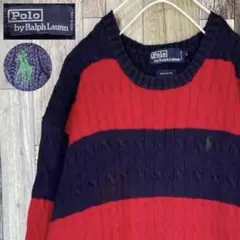 【定番人気】Polo by　ケーブルニットセーター　ワンポイント刺繍　ML相当