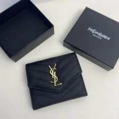 【極美品】YSL イブサンローラン マイクロカーフスキン 三つ折り財布