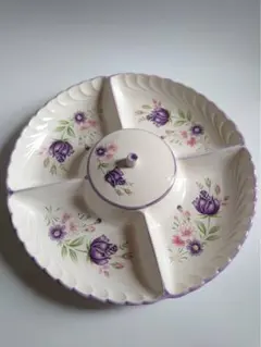 ☆最終値下げ☆ レトロ　紫花柄　4仕切り陶器プレート皿