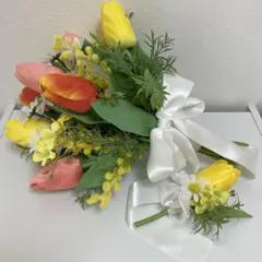 チューリップと小花のブーケandブートニアSET