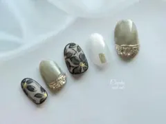 No.2　シアー　フラワー　グリーン　フラワー　花　ミラー　ジェルネイル　カーキ