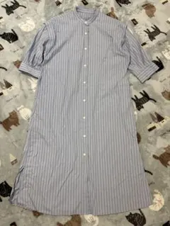 グローバルワーク　レディース　ストライプ　シャツワンピース　水色　ブラウス