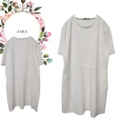 【ザラ】ZARA♡半袖ワンピース左右ポケットシンプルカジュアルオフィス通勤♡М白