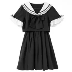 夢展望 セーラー襟付きミニワンピース 地雷系 ブラック