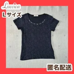 Luccica トップス　ネイビー　紺　半袖　レース　レディース　Lのサムネイル