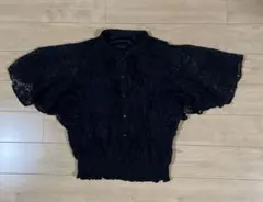 イング　ブラック　ブラウス　レース 半袖シャツ バルーンスリーブ 黒