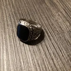 【2003】新品 アメカジ ビンテージ風 シルバー調 リング 黒い石 21号