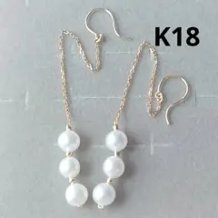 未使用　ツツミ　淡水パール　チェーン　フック　ピアス　K18　イエローゴールド