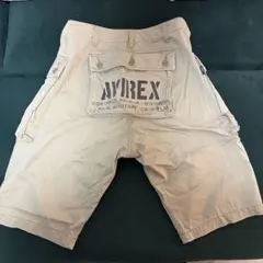 良品AVIREX アヴィレックス文字プリントハーフパンツ(L)ベージュ系色