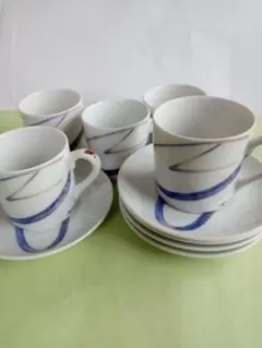 陶器製デミタスカップとソーサーセット 5個