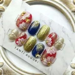 【大好評オーダー】成人式ネイル　前撮り　卒業式　結婚式　手描和柄　フラワー