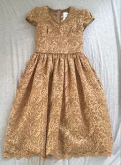 美品　GIRL パーティードレス ワンピース 総レース Vネック オレンジ S
