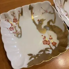 宮内庁御用達 深川製磁 金彩 飾皿 セット 紅白梅 睦皿揃 角皿 ２枚セット