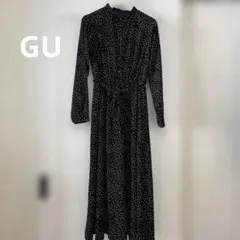 GU ドット柄 ワンピース 黒 M