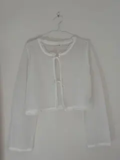 ホワイト メッシュ クロップド カーディガン