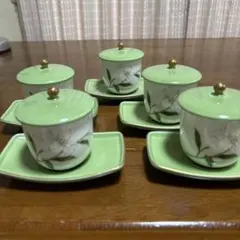 深川製磁　Kimijima グリーン百合　茶托付き煎茶碗揃