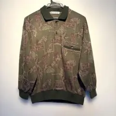 JACK BROWN サイズＭ 七部袖ポロニット 総柄 カーキ