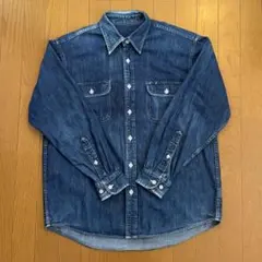 デニム長袖シャツ ダークブルー　メンズ　レディース