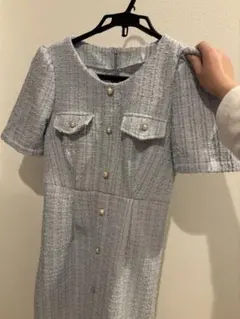 ライトブルー ツイード風ドレス