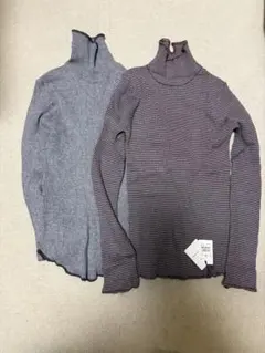 2枚セット　タートルネックセーター（グレー・ボーダー）
