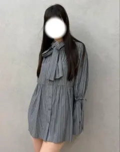 jouetie リボンタイチュニックシャツ グレー