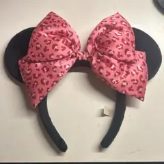 ミニー ヒョウ柄リボンカチューシャ ピンク