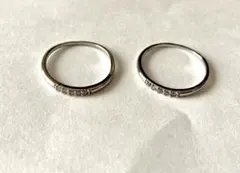 シルバーリング 2個セット クリスタル装飾 新品未使用品 約11号