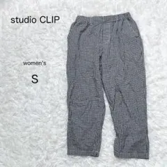 【studio CLIP】冷感パンツ ギンガムチェック 麻混 綿混 ウエストゴム