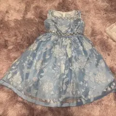 水色 花柄 ドレス 大きなリボン付き　120 キャサリンコテージ