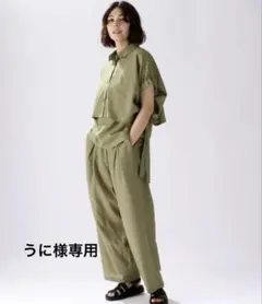 ニコアンド　オリーブ色 チェック柄　３点セットアップ