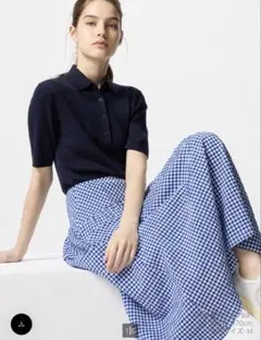 ユニクロ　シアサッカーボリュームスカート BLUE L