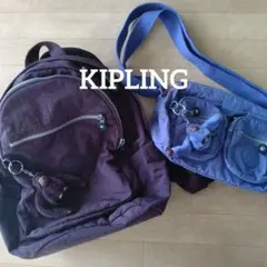 軽量★KIPLING★リュック★ショルダーバッグ チャーム付き パープル系