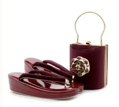 【値下げ中】ワインレッド 下駄とバッグのセット　ベロア調