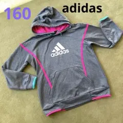 ☆160 adidas グレー パーカー フード付 ロゴ おしゃれ