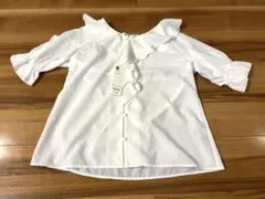 GUラッフルVネックブラウスフリル付き5分袖/Sサイズ/新品未使用