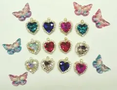 蝶々＆ハートデコパーツまとめ売り！硬質ケース/ハンドメイド/アクセサリー用18個