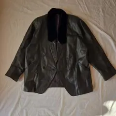 昭和レトロ ダブルブレスト レザージャケット ファー襟 牛革 ブラック