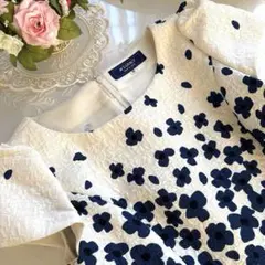 エムズグレイシー　お花柄モチーフ　膨れ織りジャガードワンピースドレス　38