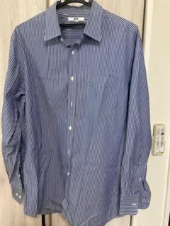 UNIQLO メンズ 長袖ストライプシャツ ブルー XL